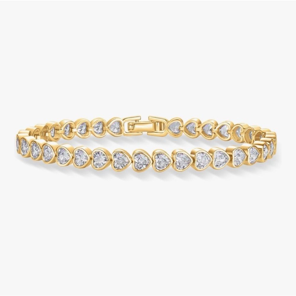 NEW 14K Gold Plated Gold Heart Link Tennis Bracelet